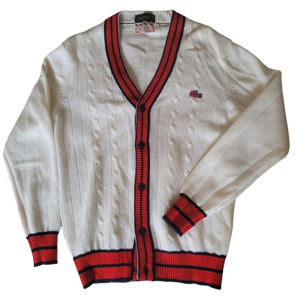 Izod lacoste vintage boys 80s preppy cardigan sweater